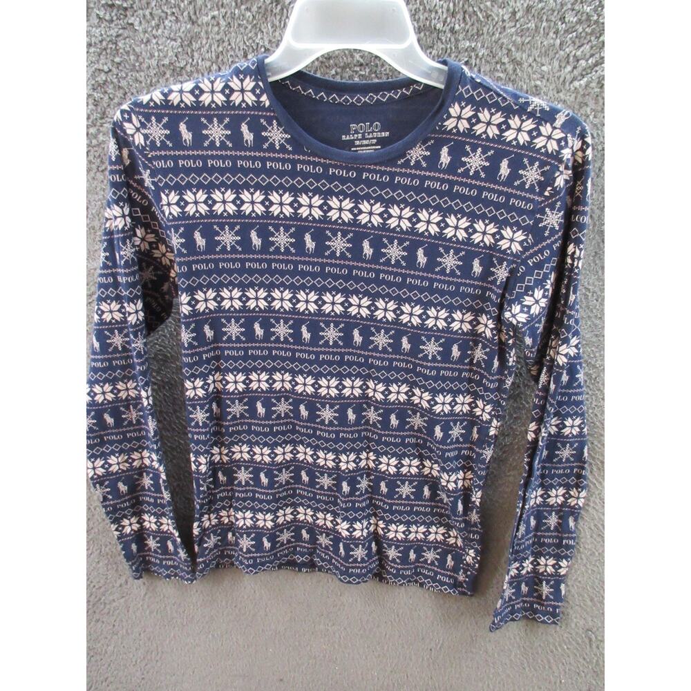 Polo Ralph Lauren Shirt Mens XS Blue Snowflake Fair Isle AOP Crewneck